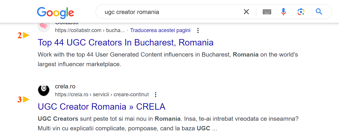 UGC Creator Cautare Google Crela